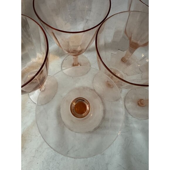 Set of 8 Pink Depression Wine Crystal Glasses MCM Vintage no cracks/chips - Picture 5 of 5